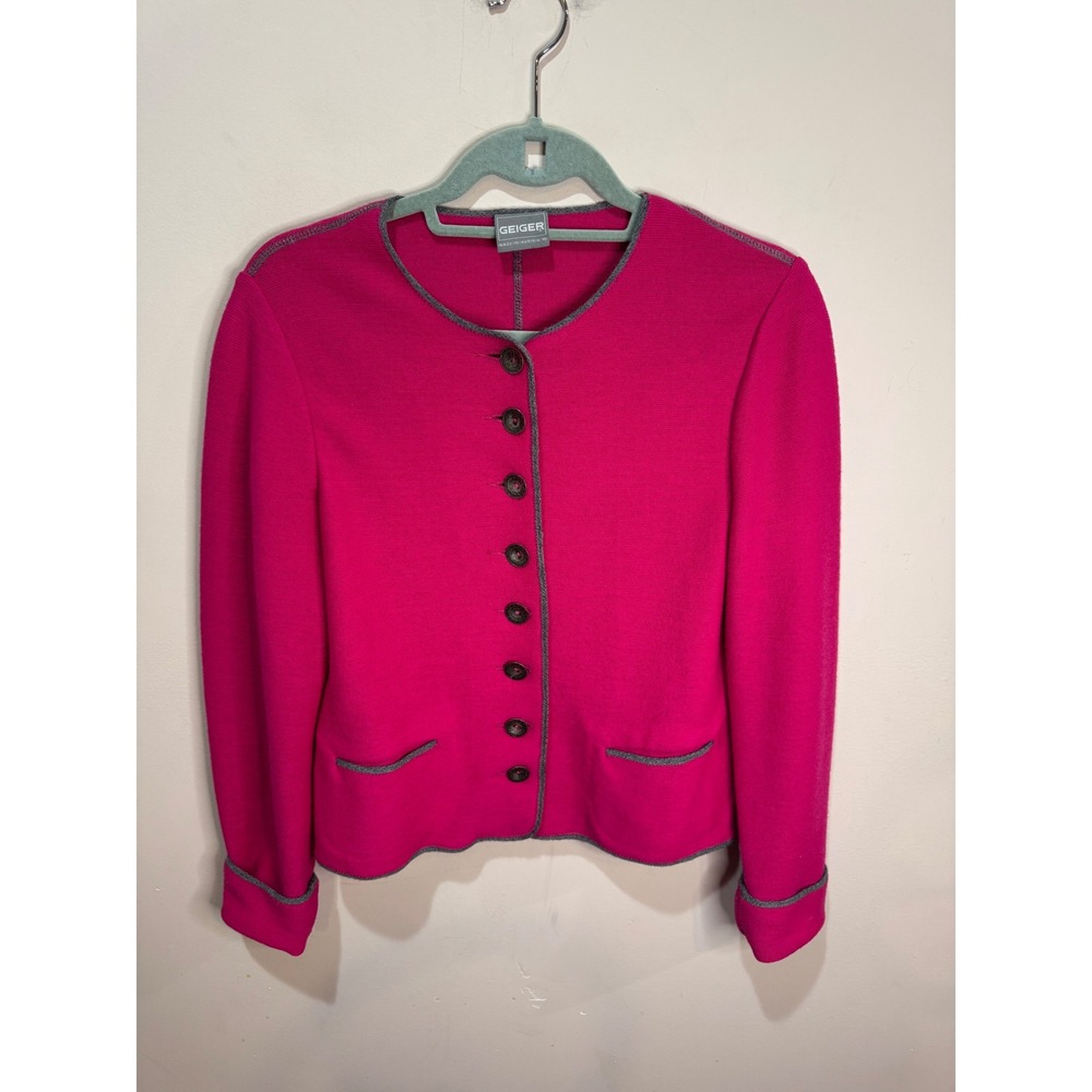 Geiger Pink Austrian Wool Sweater Sz 40 US M Cuffed Sleeves